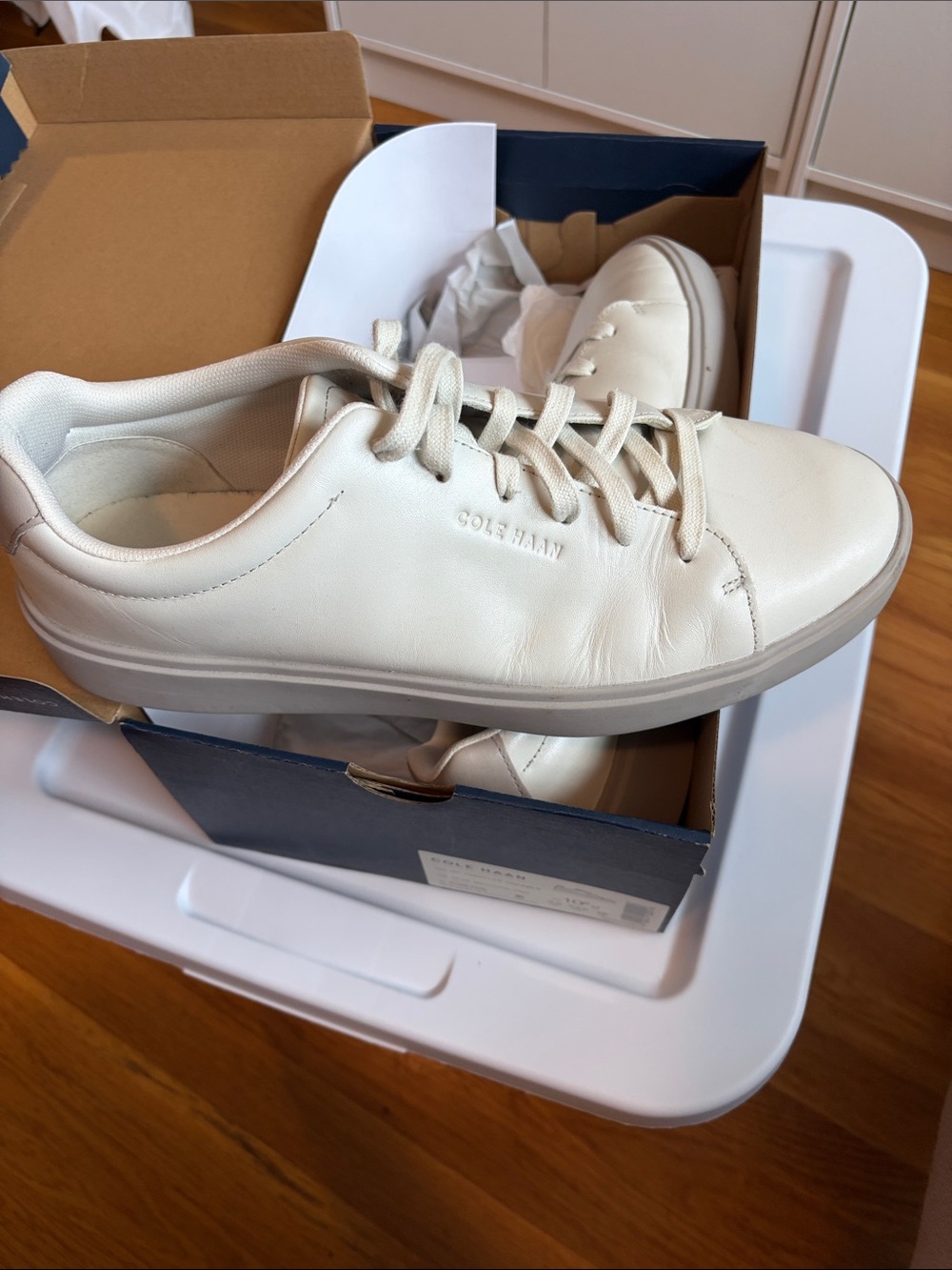 Cole Haan Men’s traveler Leather Sneakers - Cream/White - Picture 2 of 4